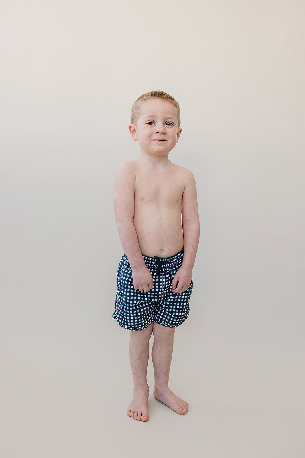 Three Little Tots Navy Gingham Swim Shorts, extra product detail