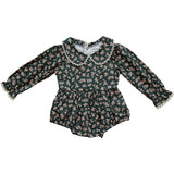 Floral-patterned baby romper with long sleeves on a white background
