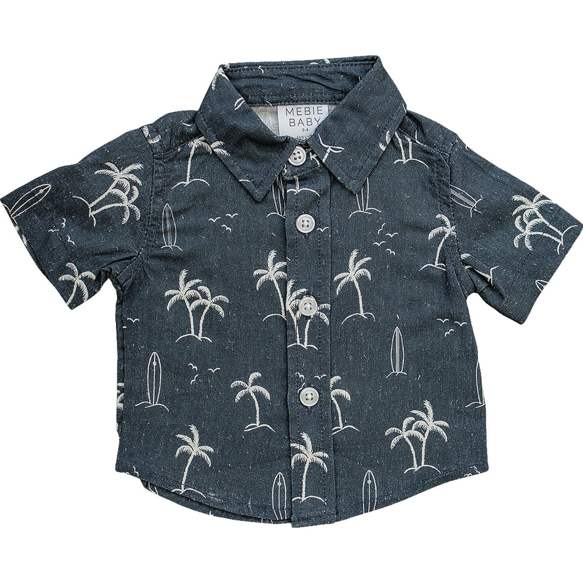 Three Little Tots Navy Surfer Linen Button Up Shirt
