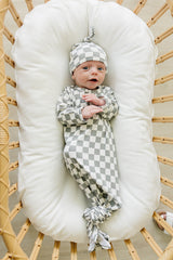 Light Green Checkered Bamboo Newborn Knot Hat