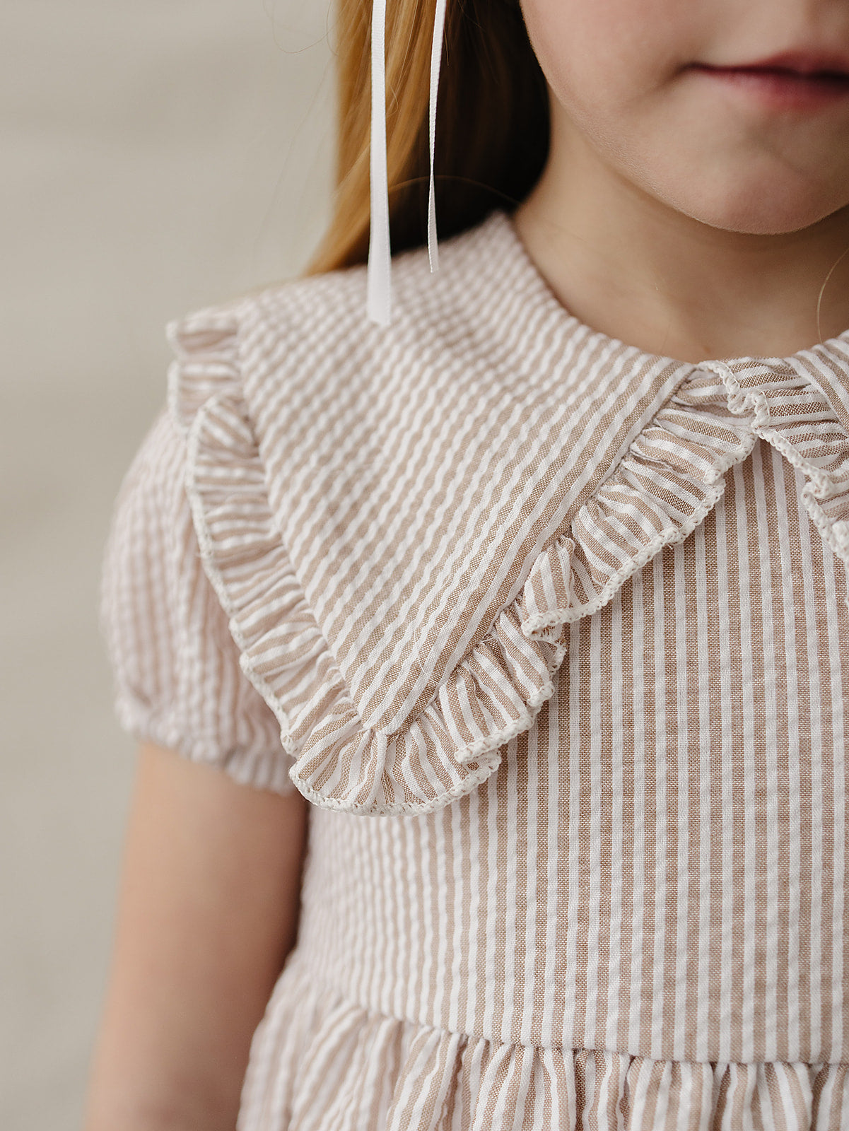 Three Little Tots Taupe Stripe Peter Pan Collar Dress, additional view