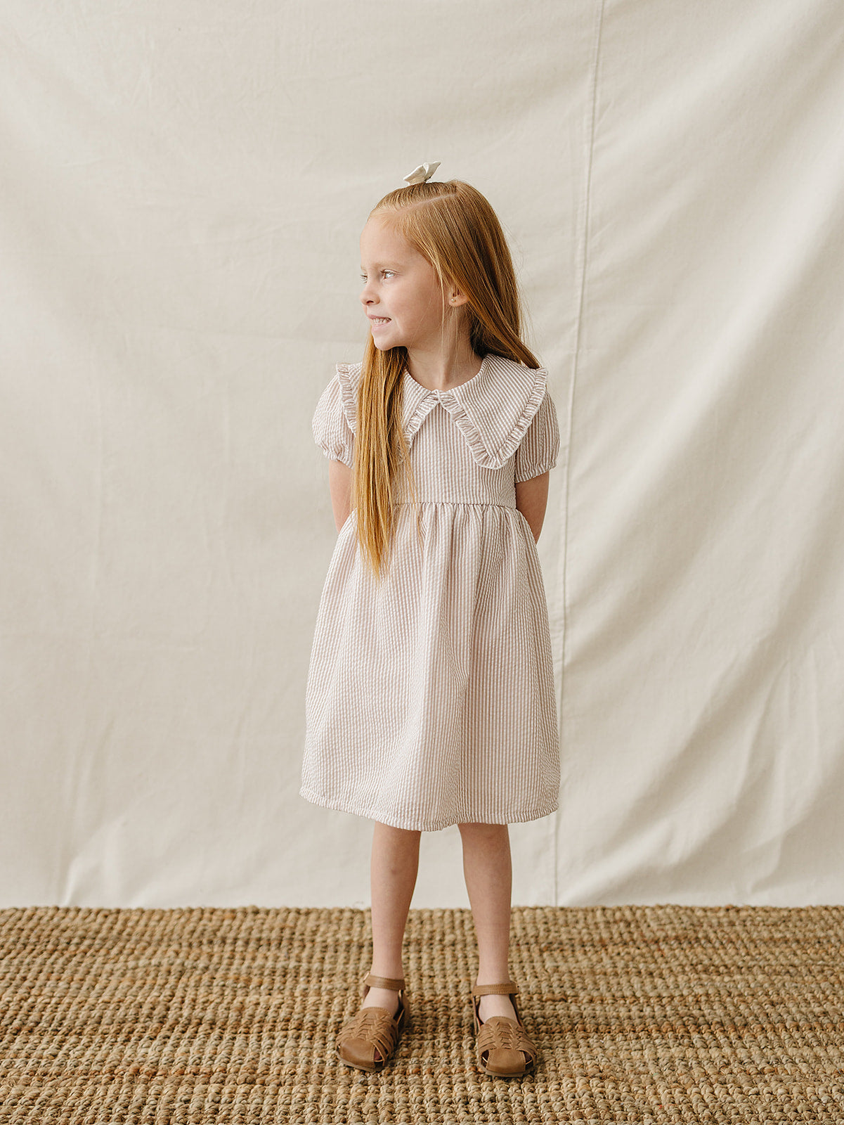 Three Little Tots Taupe Stripe Peter Pan Collar Dress, additional product photo