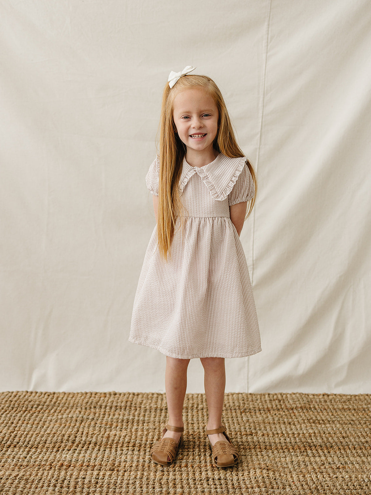 Three Little Tots Taupe Stripe Peter Pan Collar Dress, extra product detail