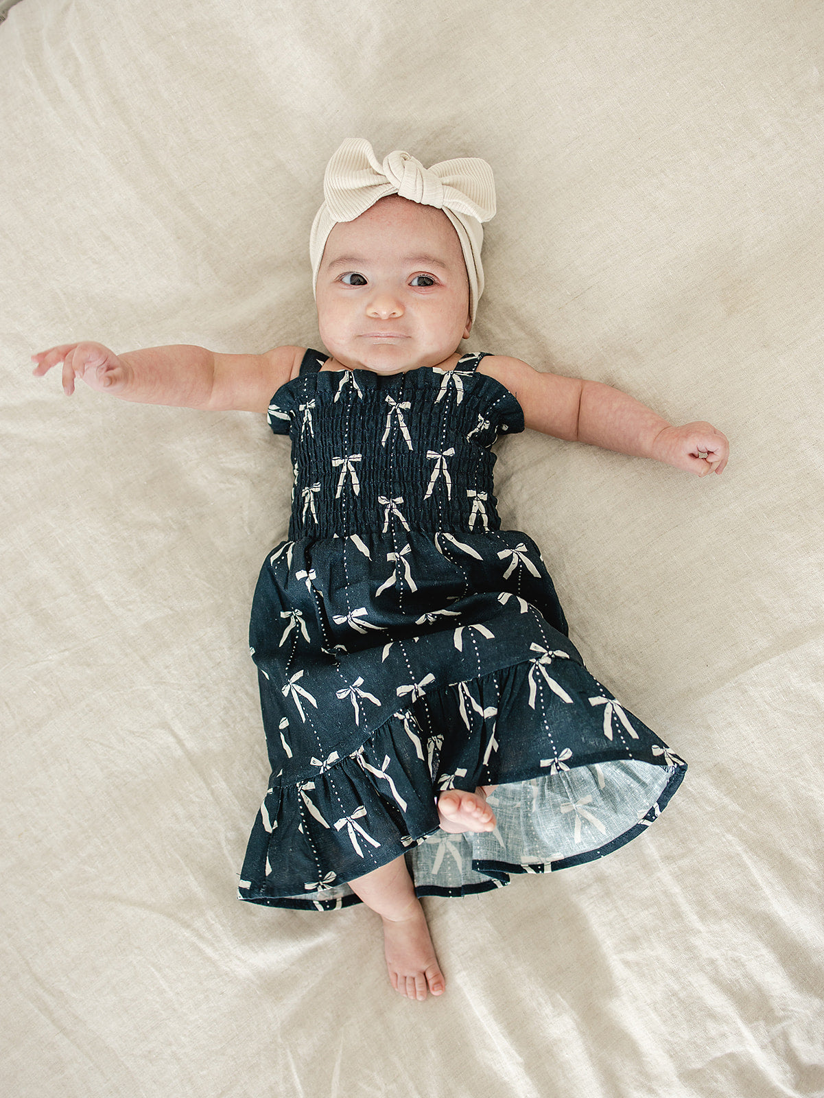 Three Little Tots Bow Linen Dress, alternate angle