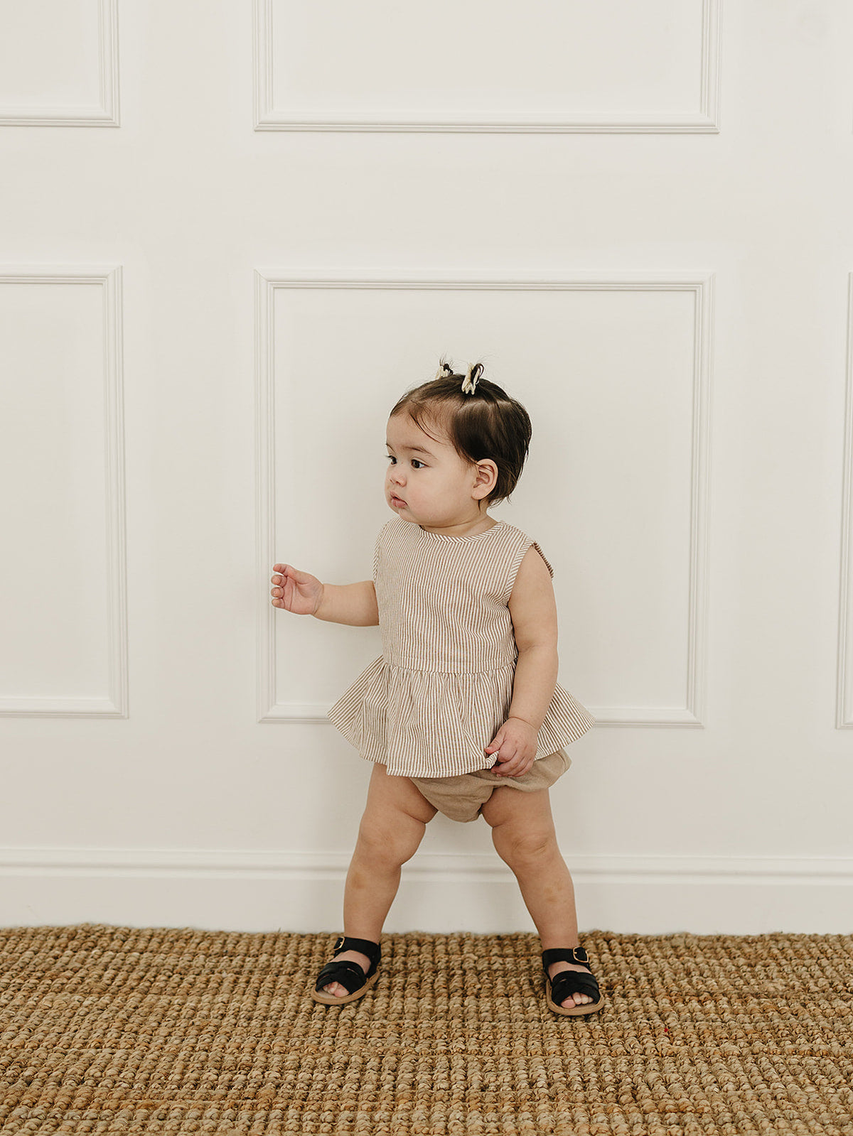 Three Little Tots Tan Stripes Peplum Set, extra product detail
