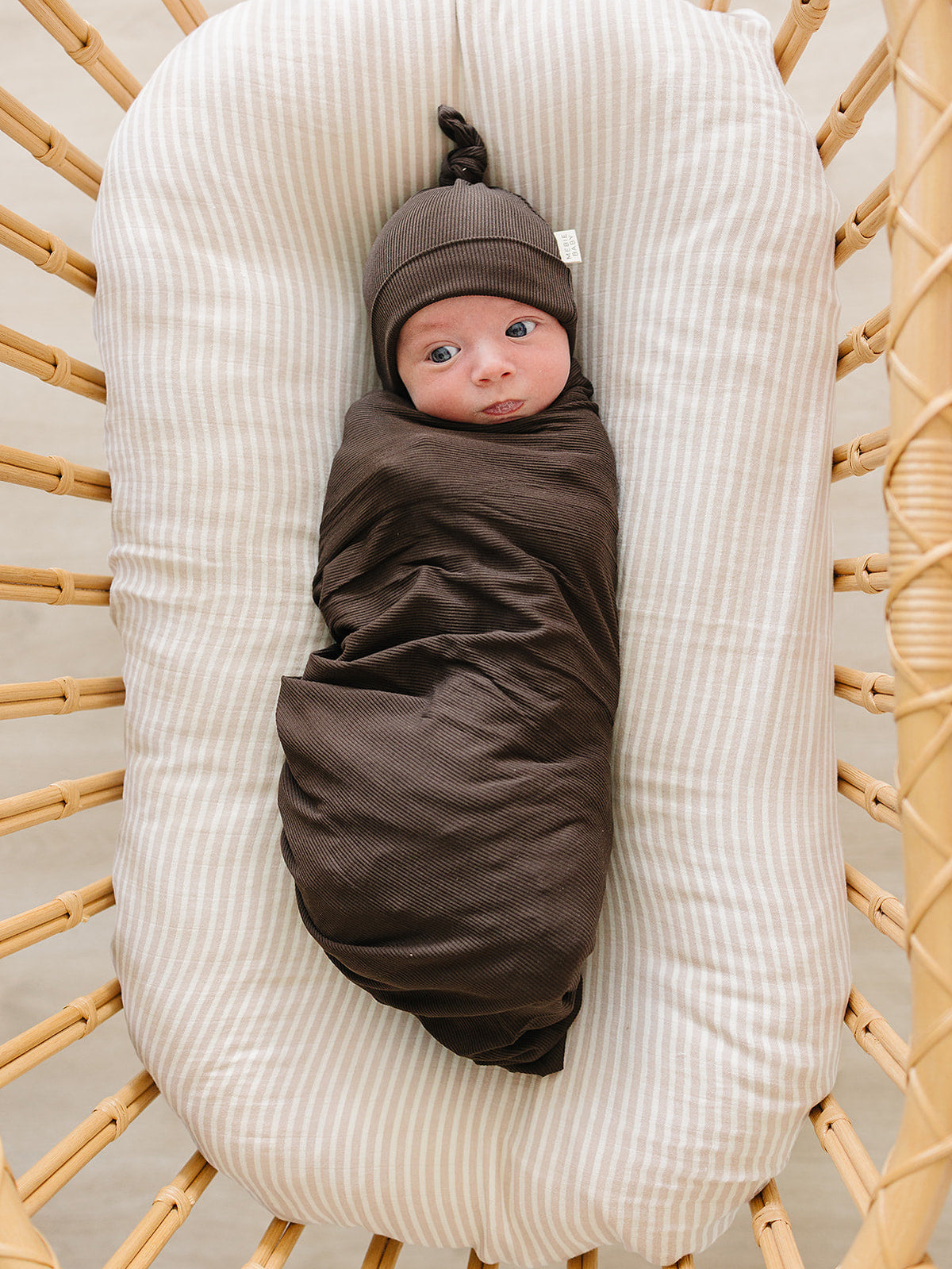 Brown Ribbed Bamboo Newborn Knot Hat