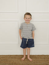 Grey Stripe Button Tee