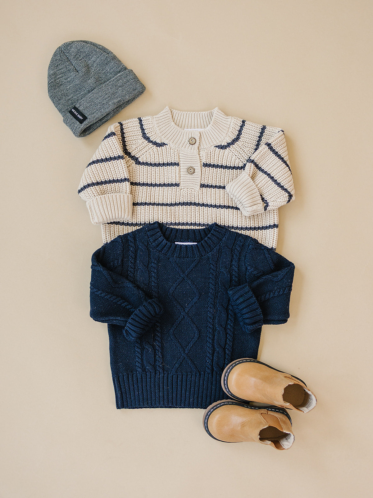 Three Little Tots Navy Cable Knit Sweater, additional view