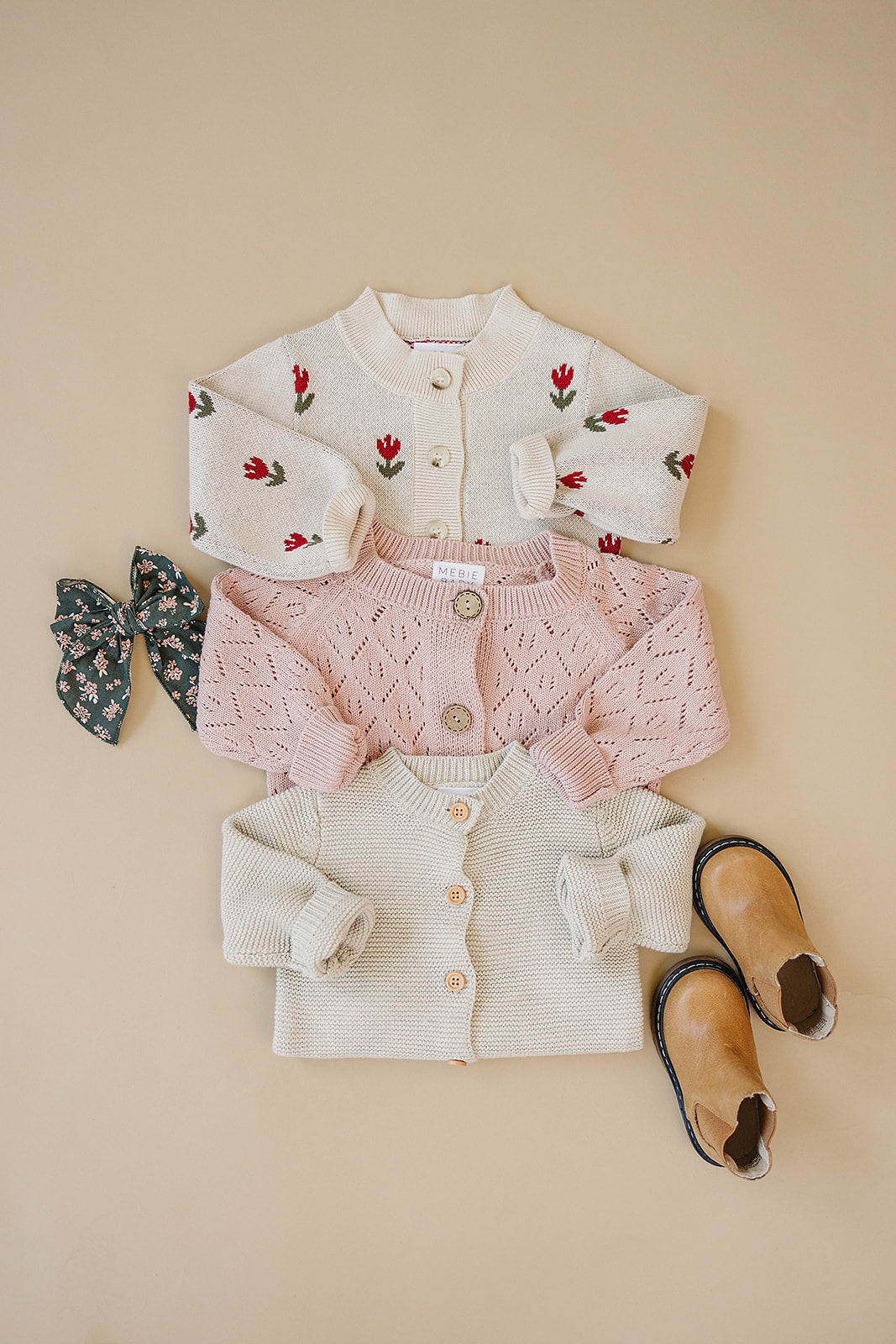 Three Little Tots Oatmeal Knit Button Down Cardigan, additional view
