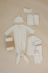 Taupe Stripe Ribbed Bamboo Knot Gown