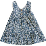 Floral dress with button details on a white background