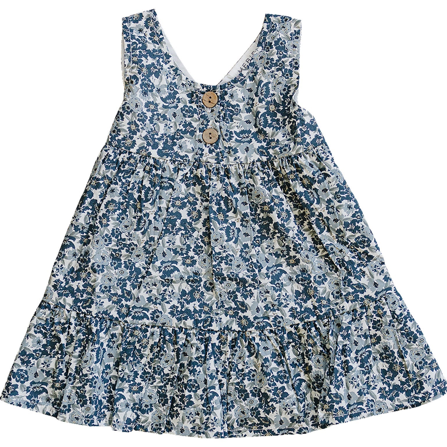 Floral dress with button details on a white background