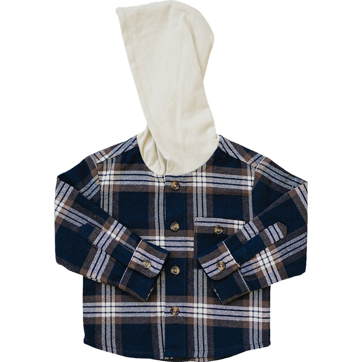 Three Little Tots Plaid Hooded Button Up Shirt