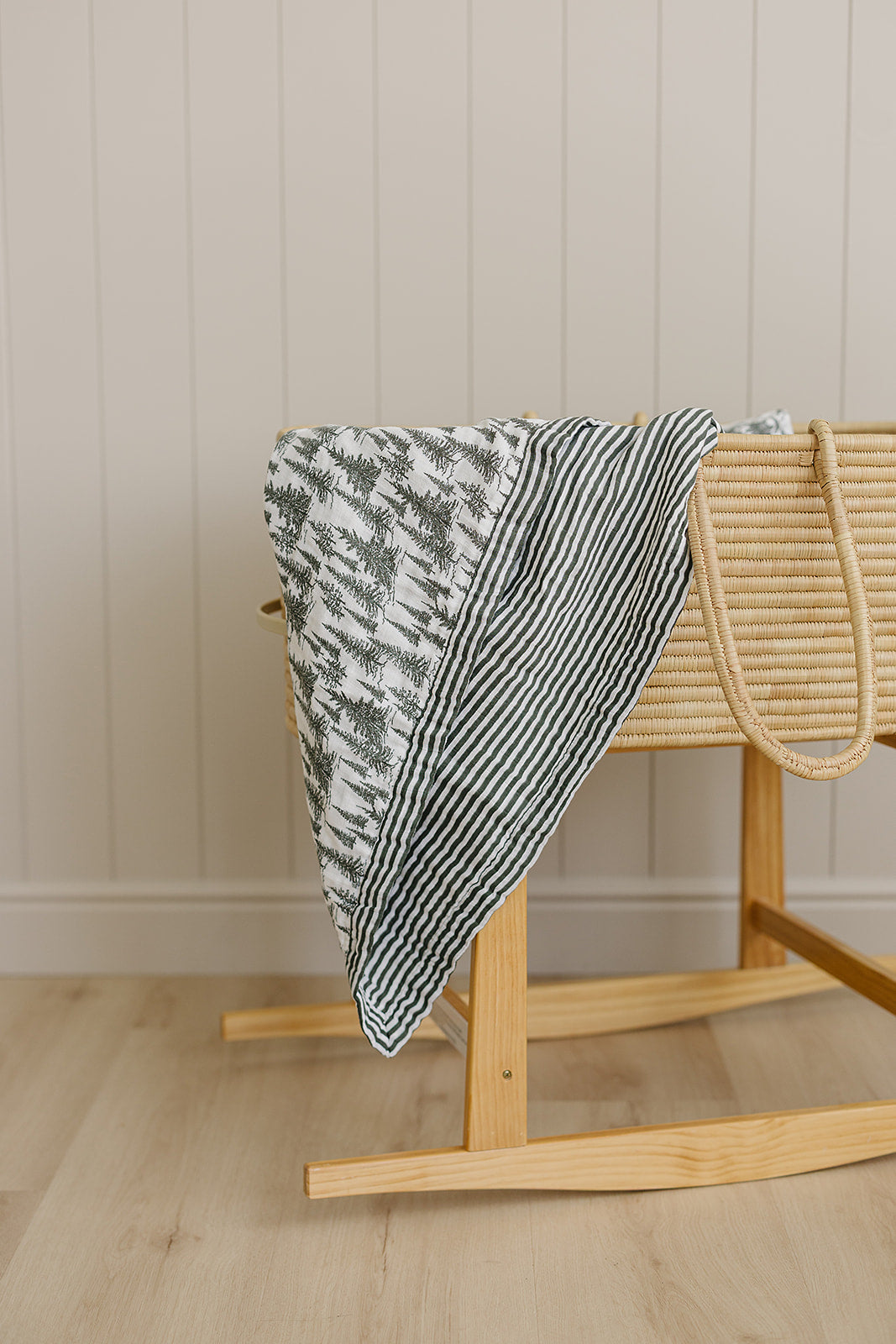Three Little Tots Forest Green Stripes Muslin Quilt, additional product photo