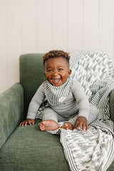 Three Little Tots Forest Green Stripes Muslin Quilt, alternate angle