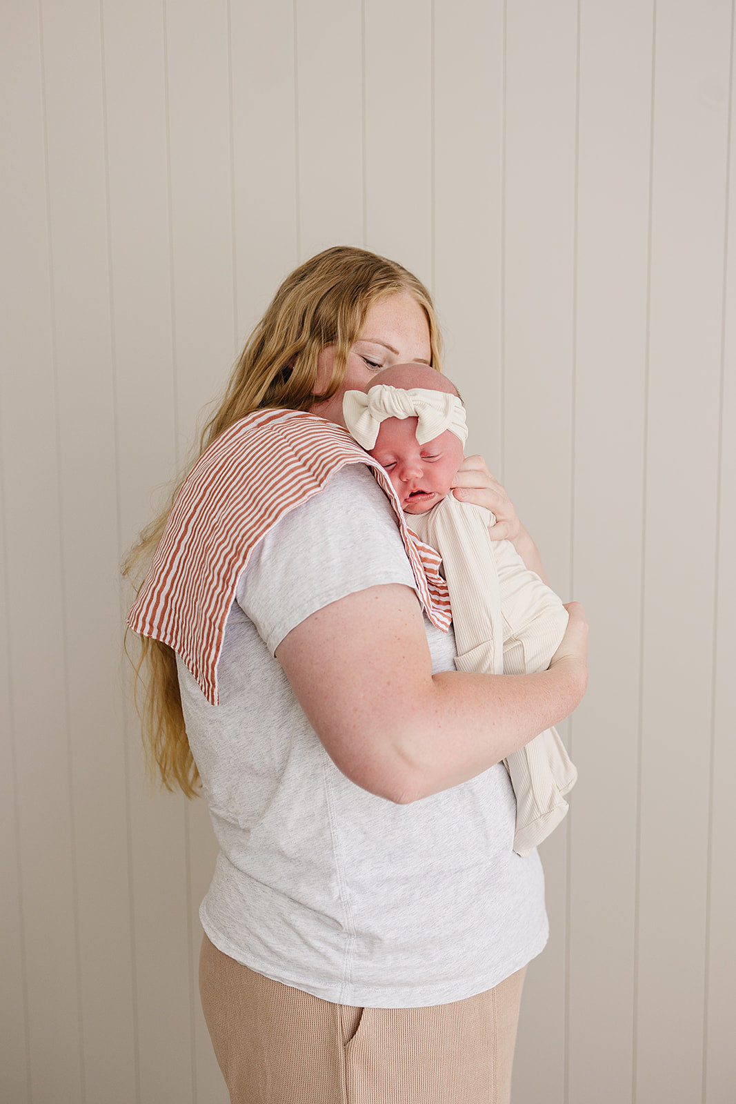 Three Little Tots Pink Stripes Muslin Burp Cloth, additional product photo