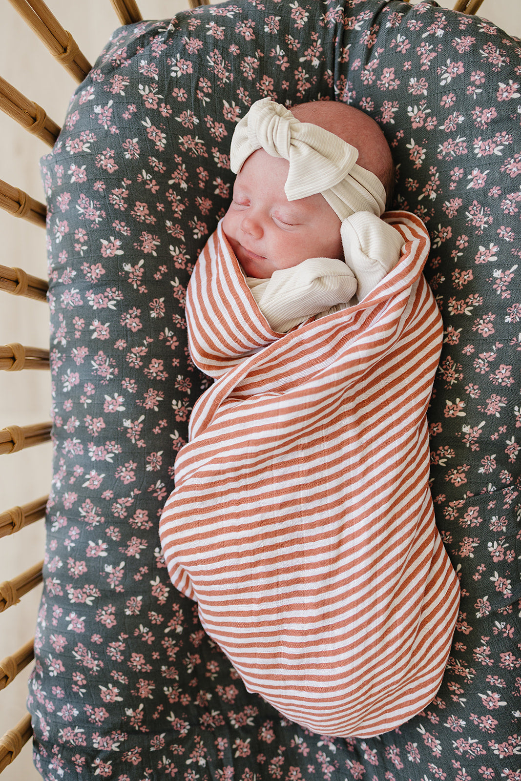 Three Little Tots Pink Stripes Muslin Swaddle Blanket, alternate angle