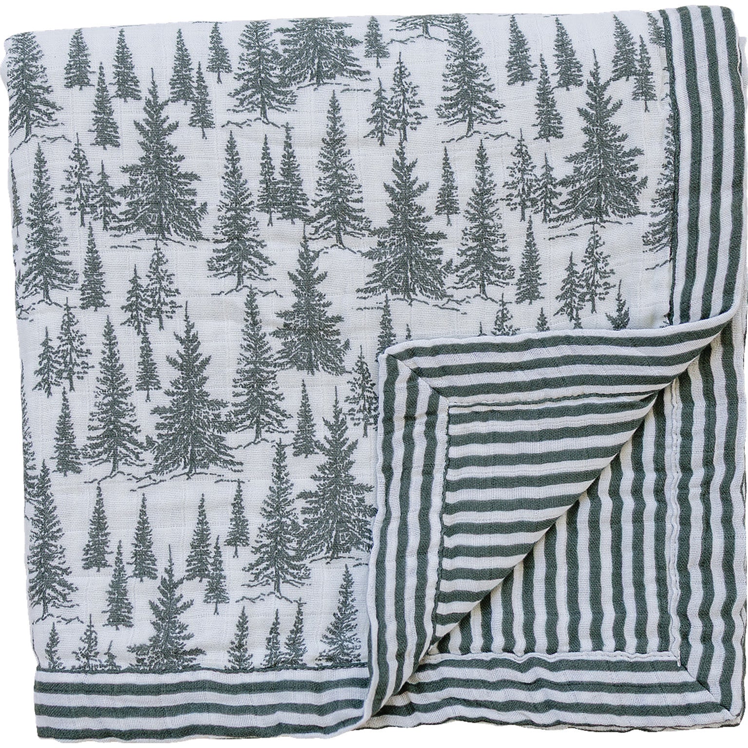Three Little Tots Forest Green Stripes Muslin Quilt