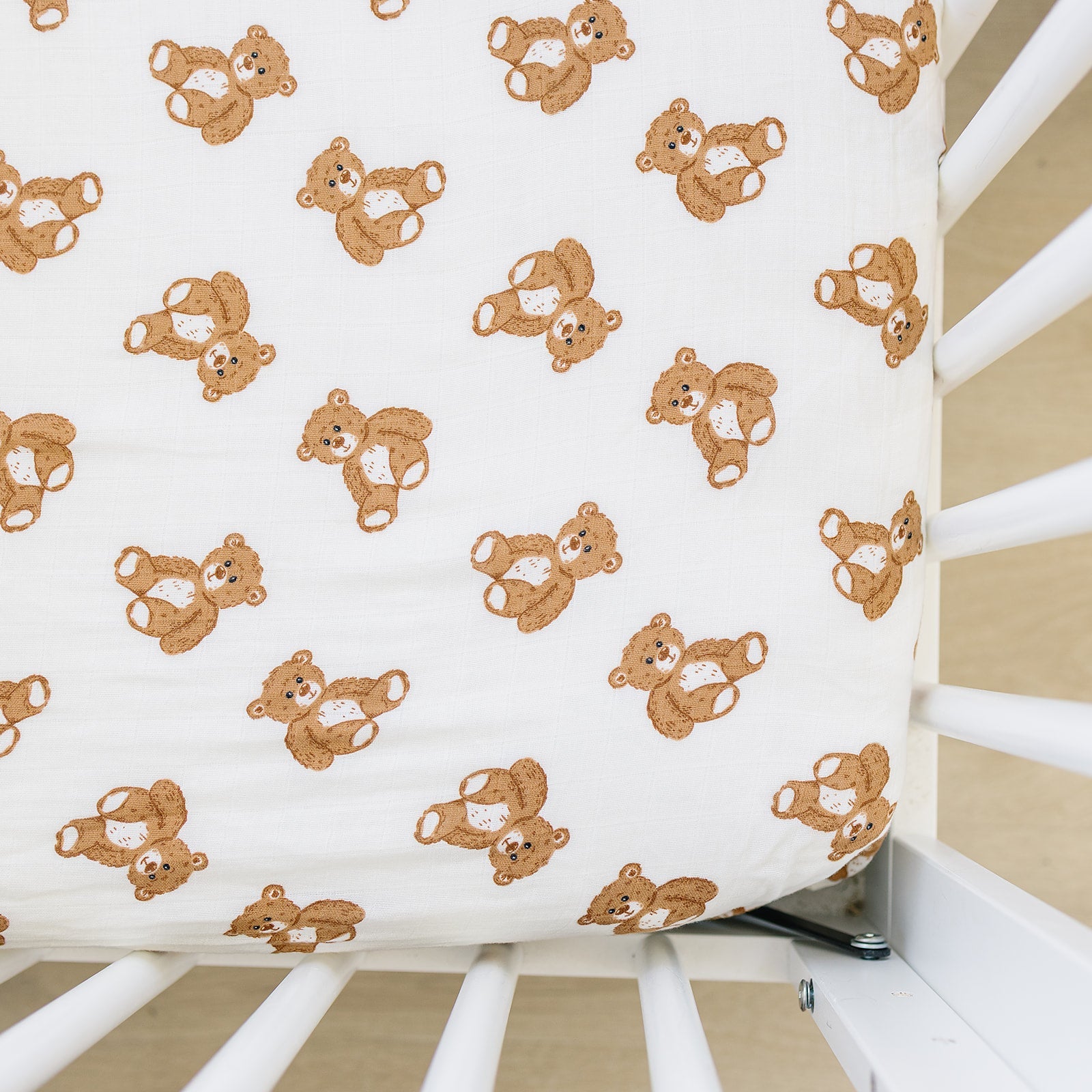 Three Little Tots Teddy Bear Muslin Crib Sheet