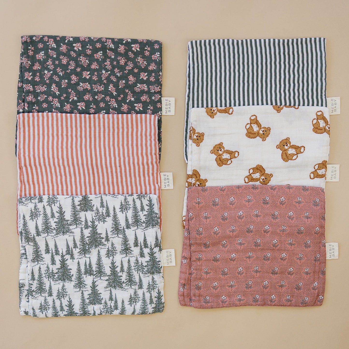 Three Little Tots Pink Stripes Muslin Burp Cloth, alternate angle