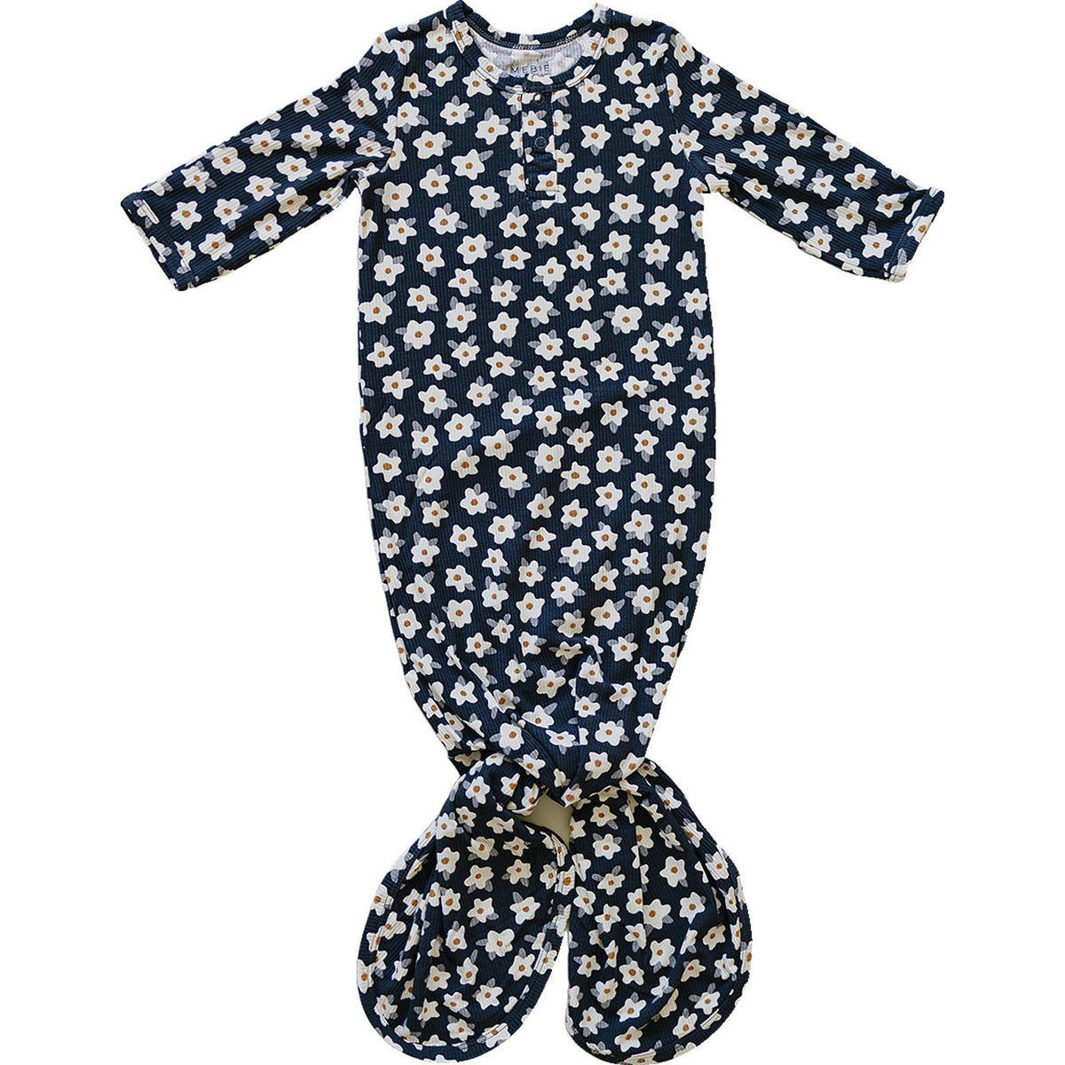 Three Little Tots Navy Daisy Ribbed Bamboo Knot Gown