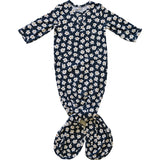 Three Little Tots Navy Daisy Ribbed Bamboo Knot Gown