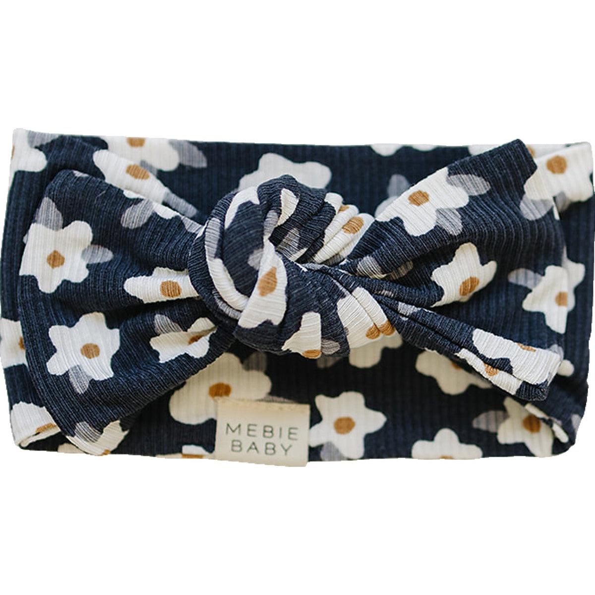 Three Little Tots Navy Daisy Ribbed Bamboo Head Wrap