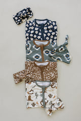 Brown Floral Ribbed Bamboo Zipper