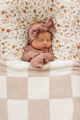 Taupe Checkered Plush Blanket