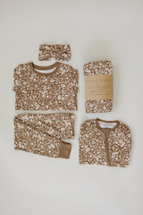 Brown Floral Ribbed Bamboo Zipper