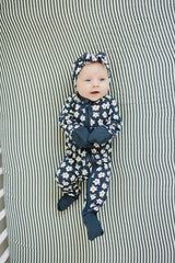 Navy Daisy Ribbed Bamboo Zipper