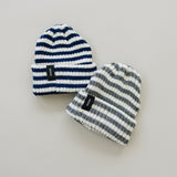 Three Little Tots Grey and White Stripe Chunky Knit Beanie, another angle