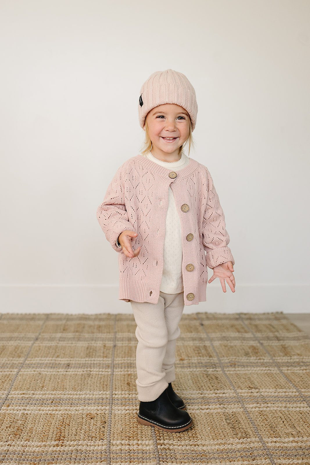 Three Little Tots Light Pink Chunky Knit Beanie, extra product detail