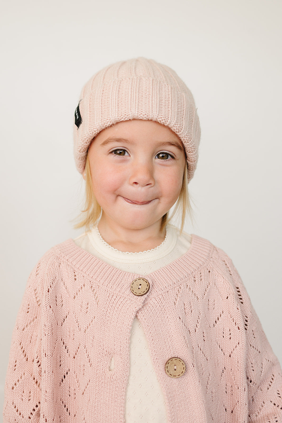 Three Little Tots Light Pink Chunky Knit Beanie, additional view