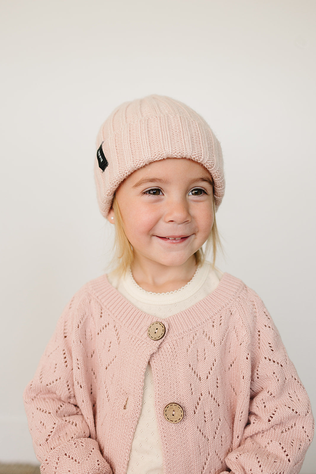 Three Little Tots Light Pink Chunky Knit Beanie, additional product photo