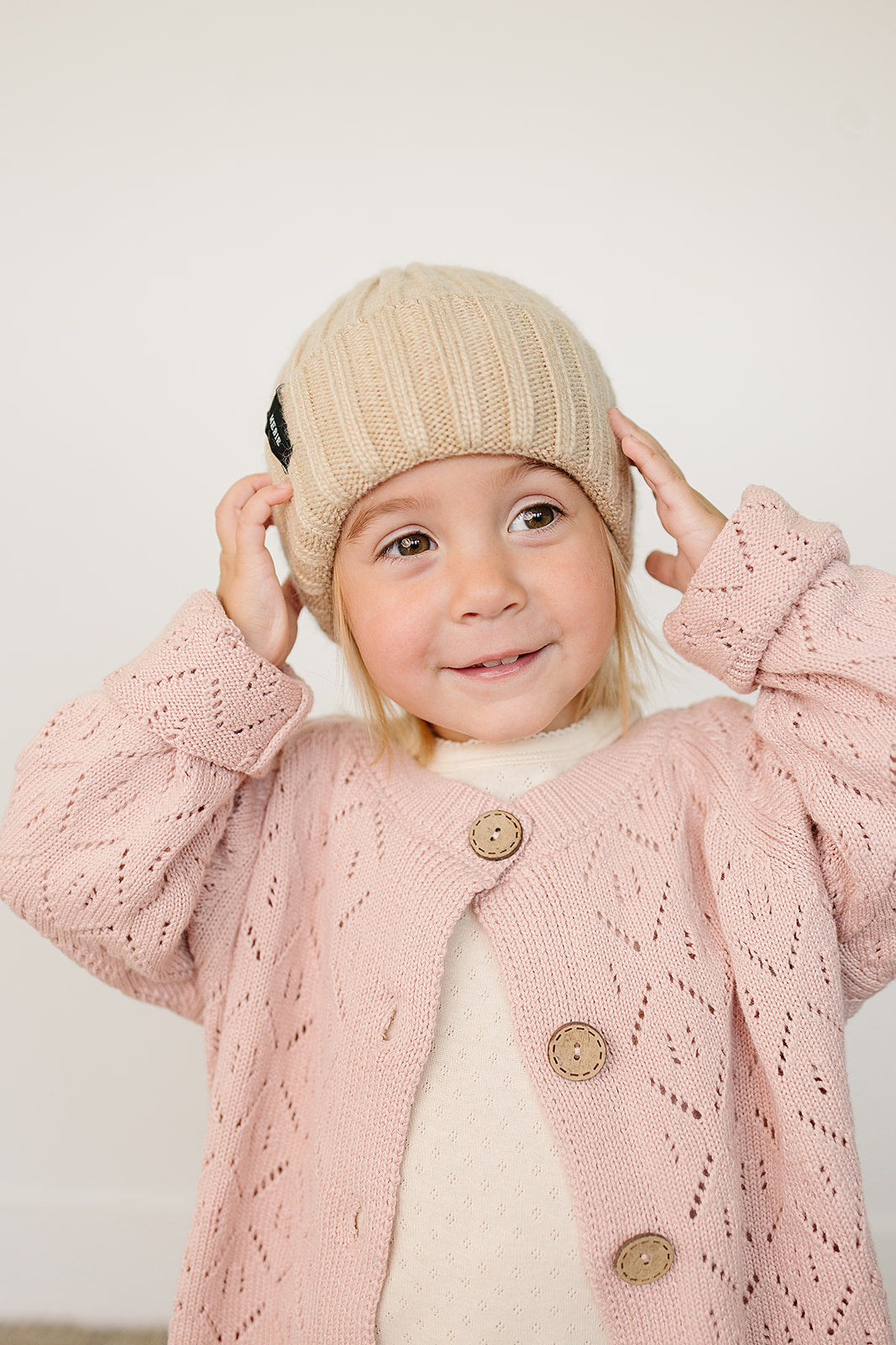 Three Little Tots Tan Chunky Knit Beanie, additional product photo