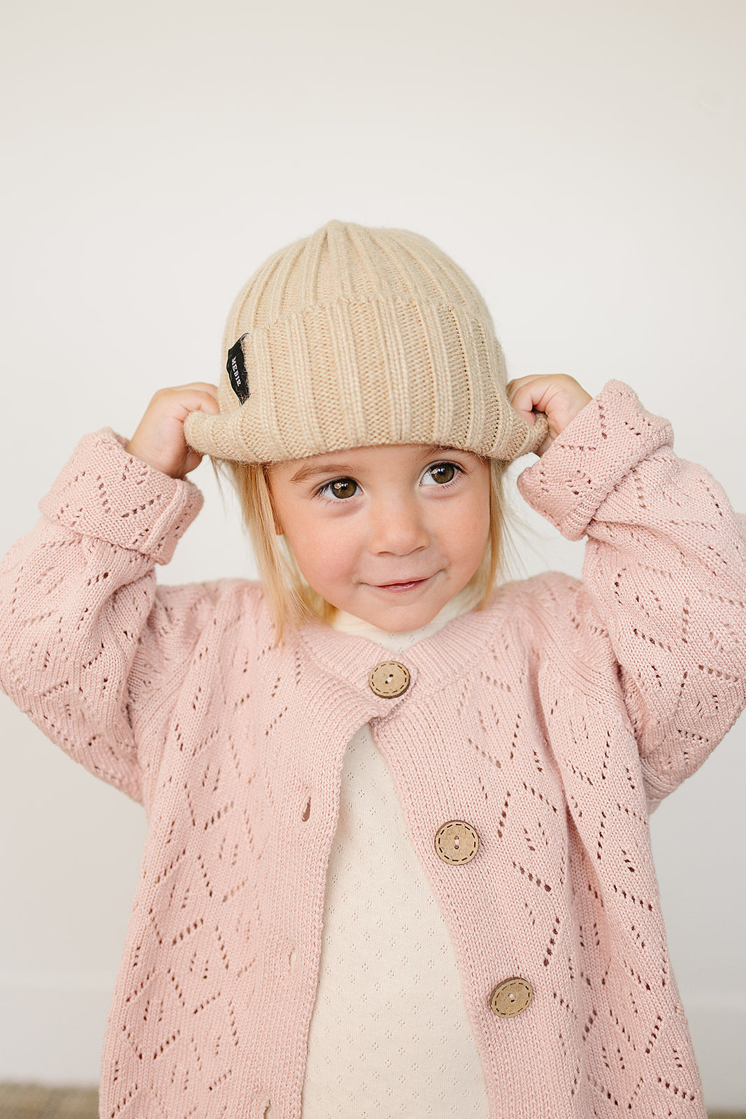 Three Little Tots Tan Chunky Knit Beanie, additional view