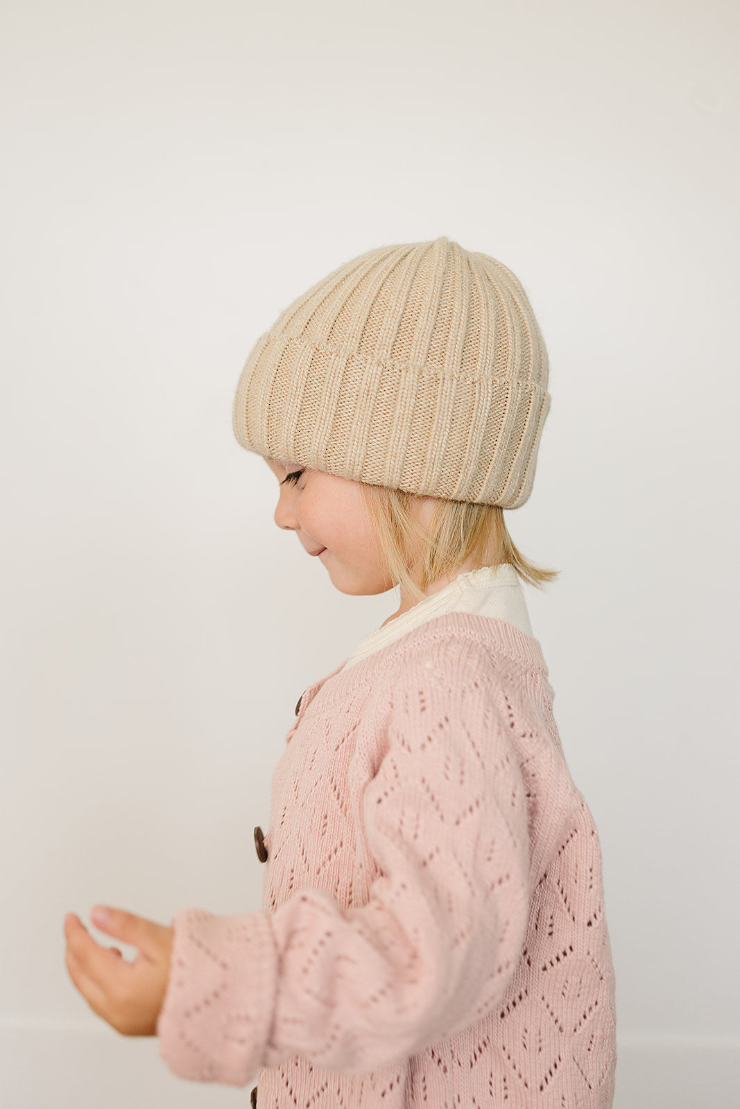 Three Little Tots Tan Chunky Knit Beanie, alternate angle