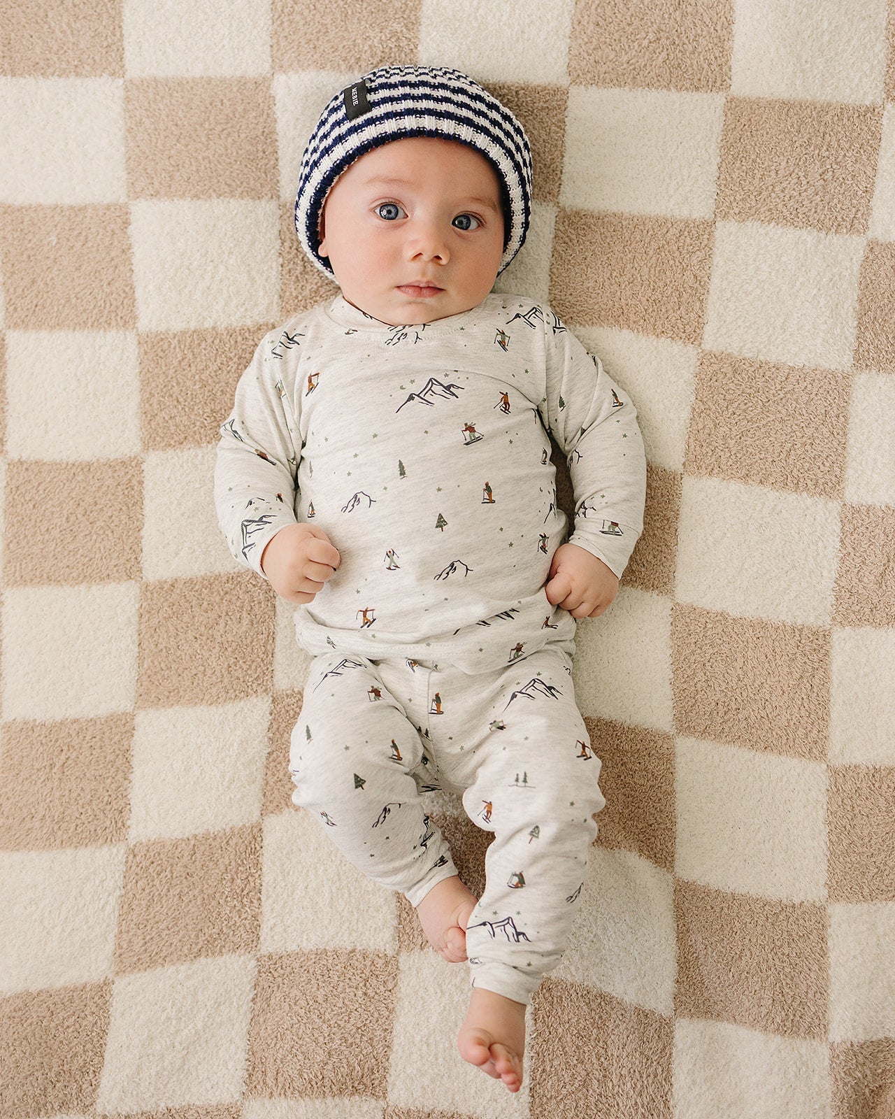 Three Little Tots Navy and White Stripe Chunky Knit Beanie, alternate angle