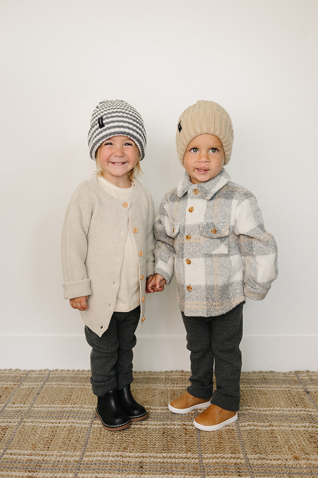Three Little Tots Grey and White Stripe Chunky Knit Beanie, additional view