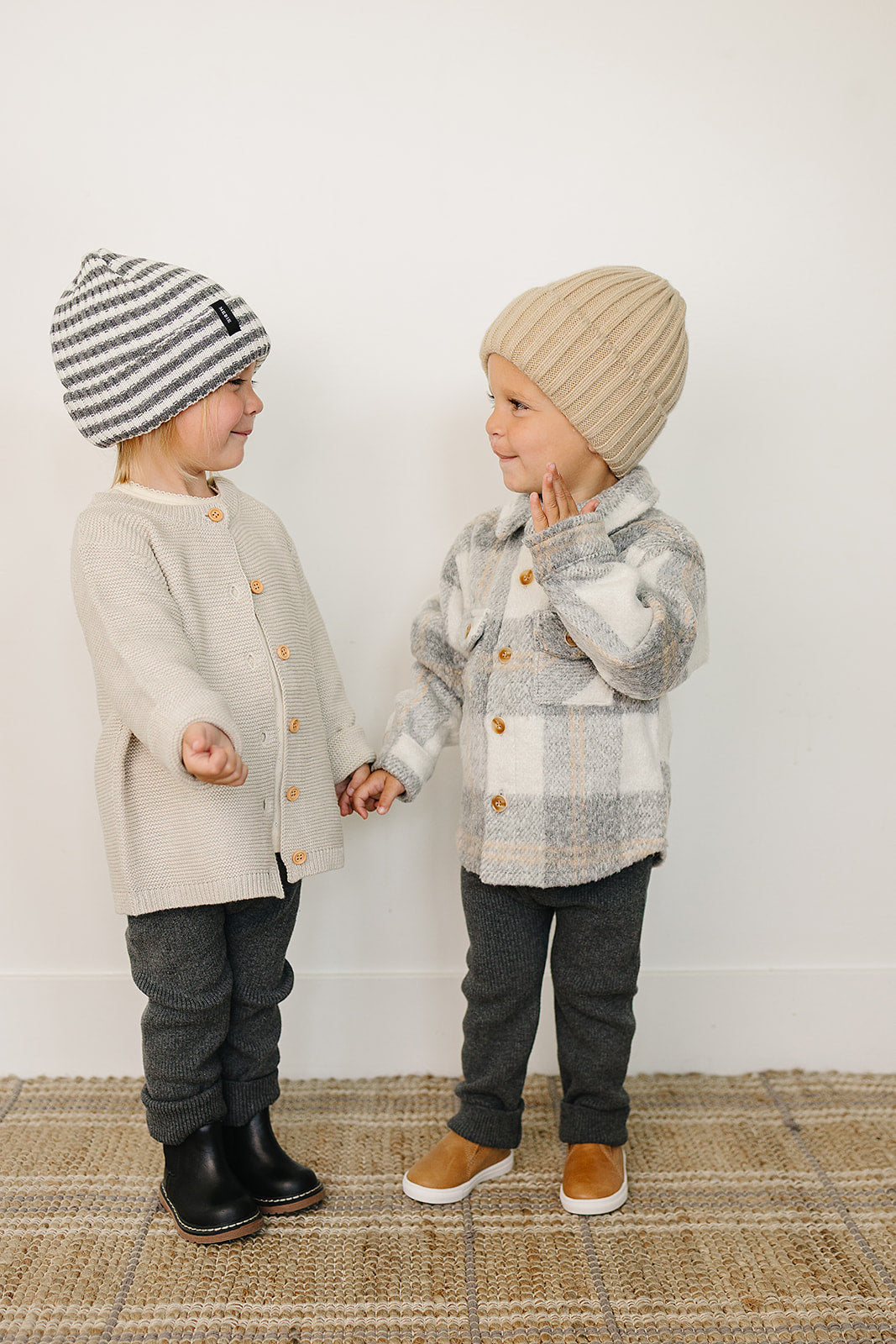 Three Little Tots Grey and White Stripe Chunky Knit Beanie, supplementary photo
