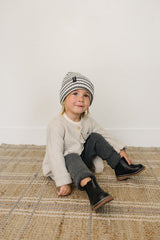 Three Little Tots Grey and White Stripe Chunky Knit Beanie, additional product photo