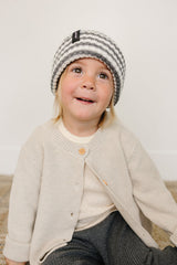 Three Little Tots Grey and White Stripe Chunky Knit Beanie, extra product detail