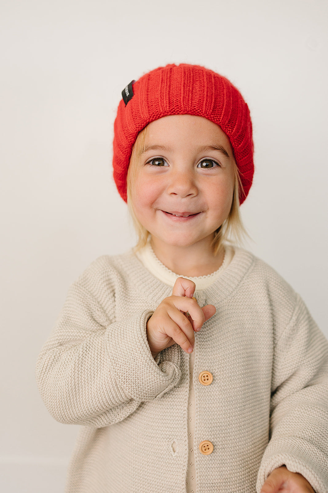 Three Little Tots Red Chunky Knit Beanie, additional product photo