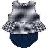Three Little Tots Navy Gingham Peplum Set