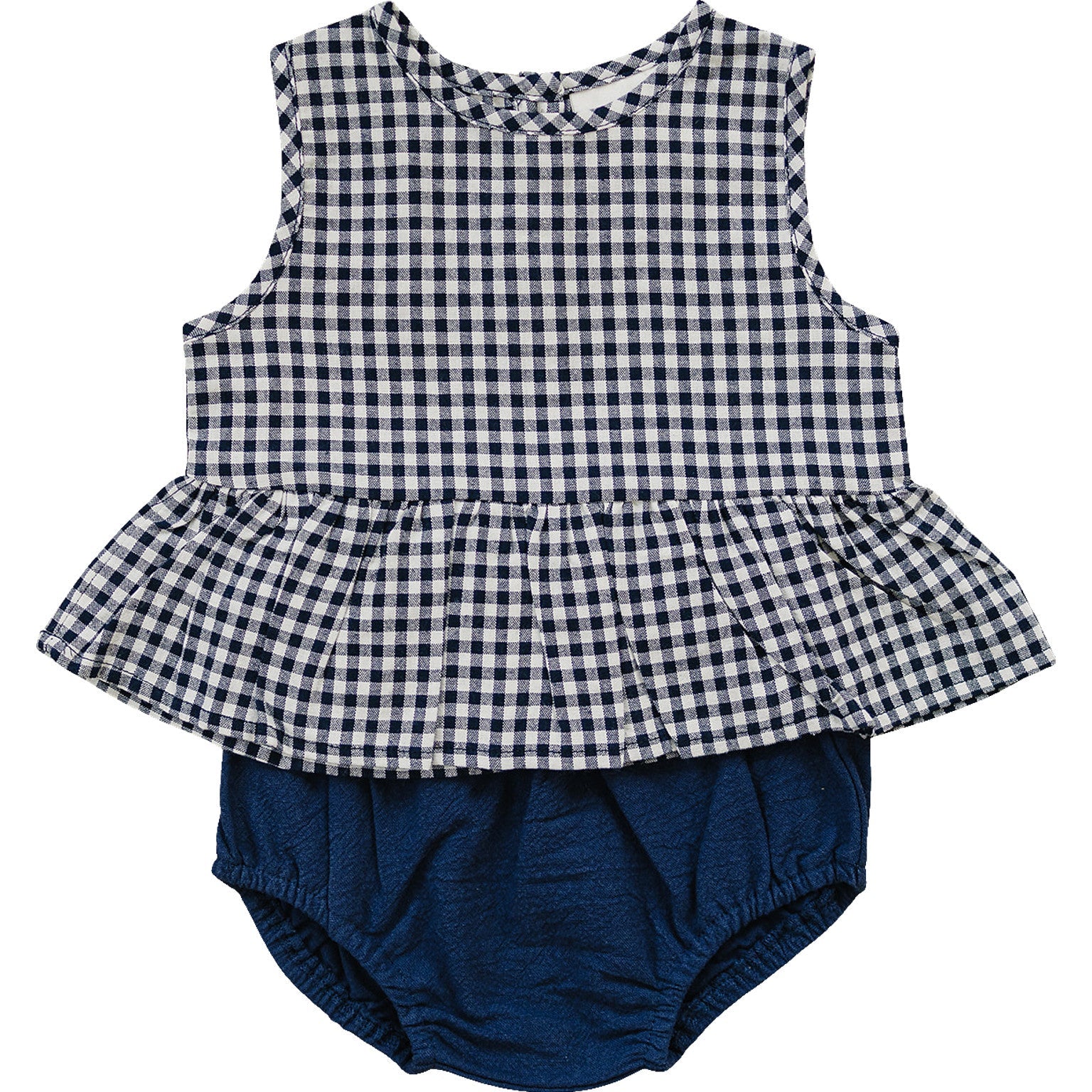 Three Little Tots Navy Gingham Peplum Set