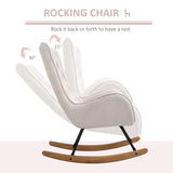 HOMCOM Mid-Century Fabric Nursery Rocker in Cream White