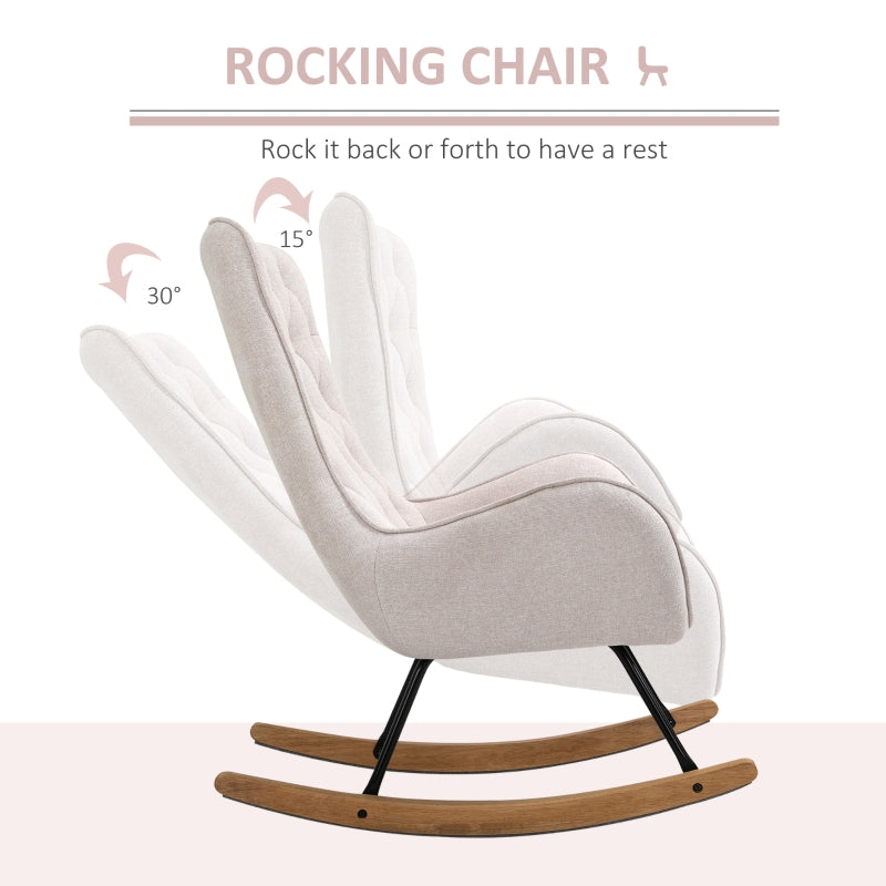 HOMCOM Mid-Century Fabric Nursery Rocker in Cream White