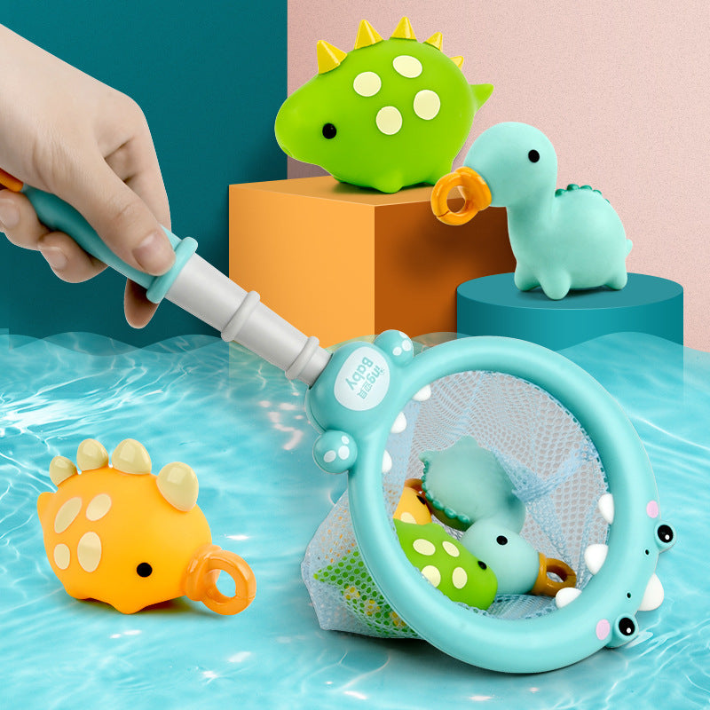 Three Little Tots Bath Toy Dinosaur Fishing Fishing Toy Can Spray Water Pinch Called Fishing Net