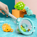 Three Little Tots Bath Toy Dinosaur Fishing Fishing Toy Can Spray Water Pinch Called Fishing Net